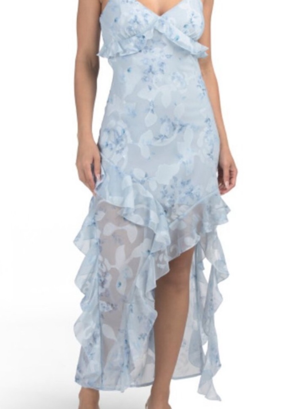 Thirty Thirty Light Blue Floral Ruffled High-Low Dress
